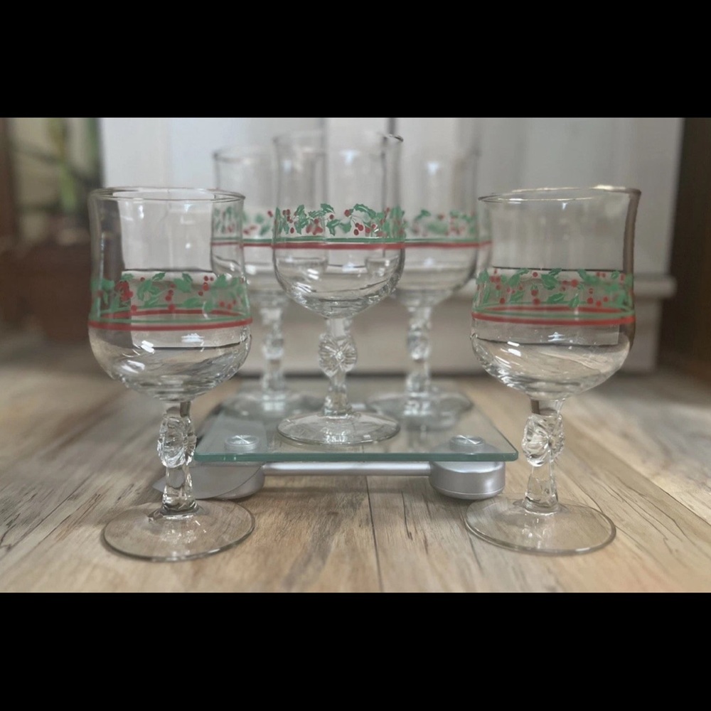 *Set of 5* Vintage Arby's HOLLY BERRY Christmas Collection - Bow on stem
